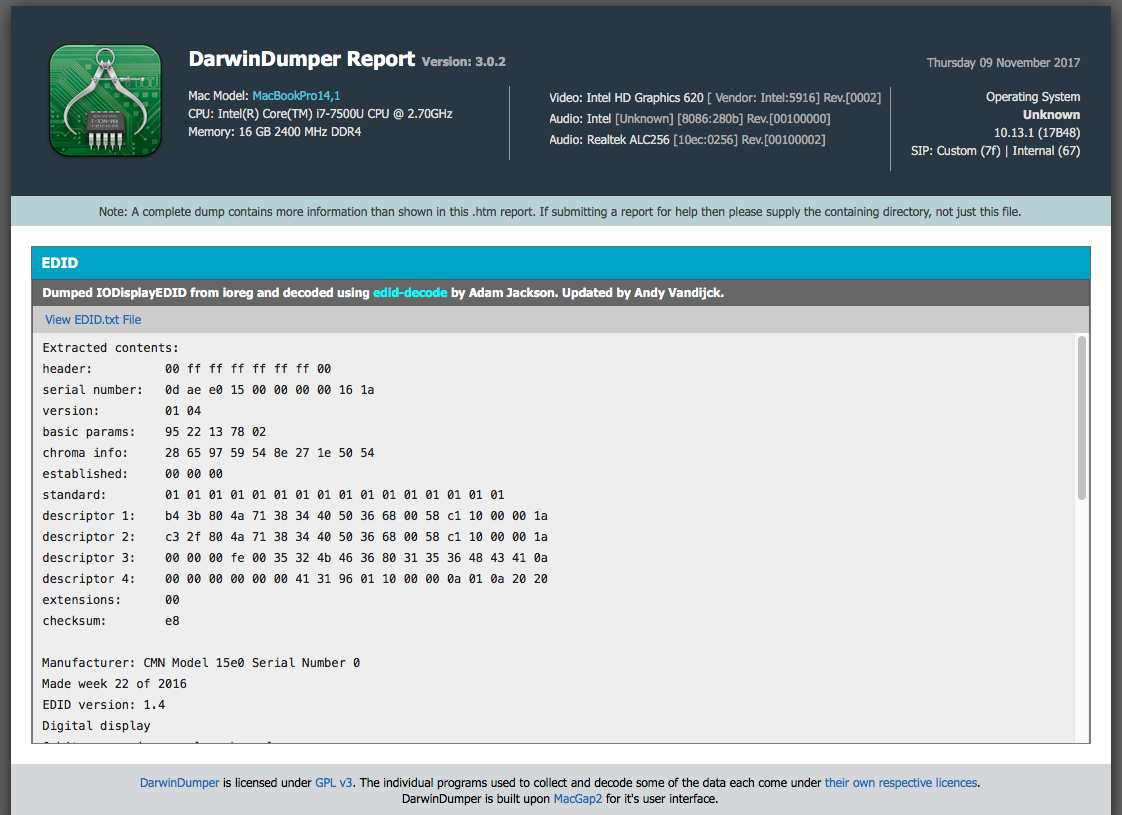 利用「HIDPI」解决睡眠唤醒黑屏、花屏及连接外部显示器 第2张-SoftGoing DarwinDumperReport