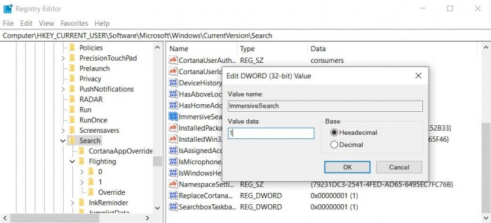 启用 Windows 10 的沉浸式搜索栏教程 第4张